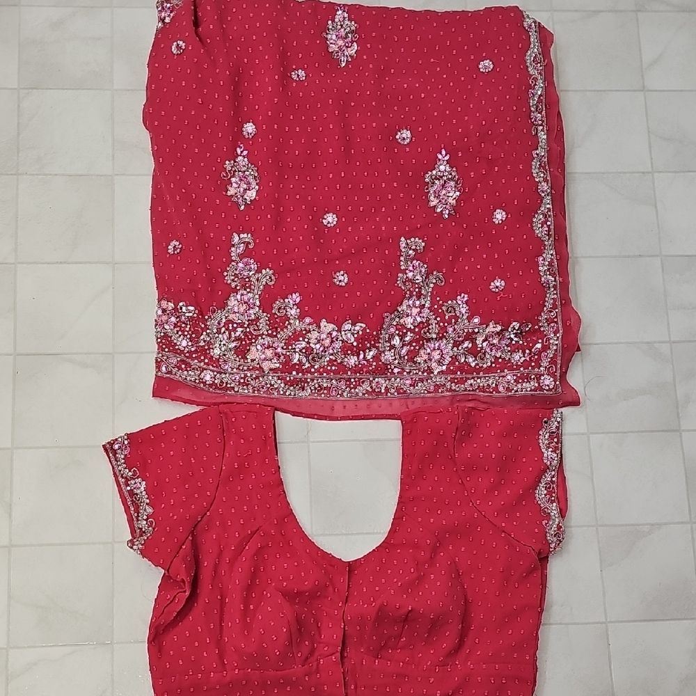Pink Embellished Saree/Sari W/blouse